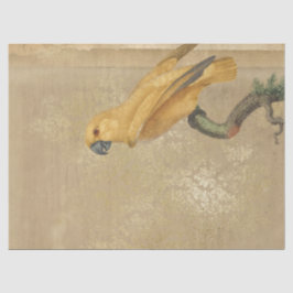 Gelber Papagei auf Tan und Gold-Decoupage Seidenpapier
