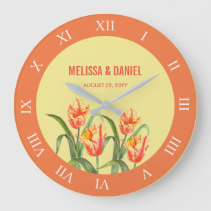 Gelber Papagei Tulips Blume römische Zahlen Große Wanduhr