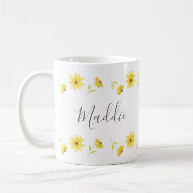 Gelber Pen und Wasserfarbmuster Kaffeetasse (Links)