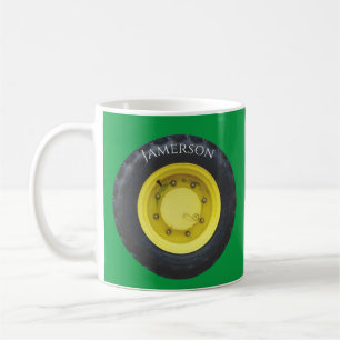 gelber personalisierter Name Traktor Rad Reifen Kaffeetasse