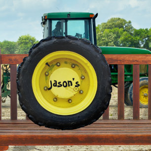 gelber personalisierter Name Traktor Rad Reifen Rundes Kissen