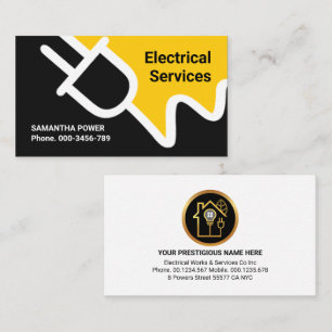 Gelber Power Plug-Electric Service Visitenkarte