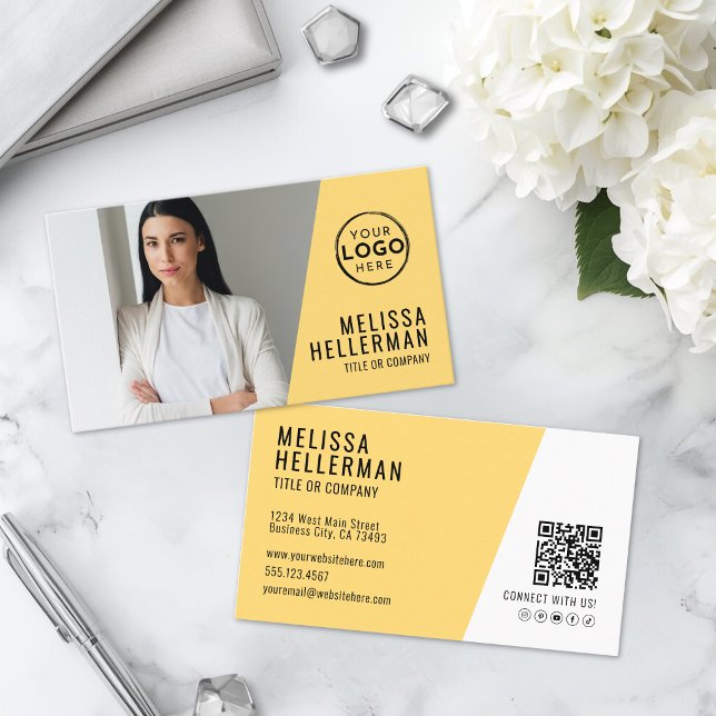 Gelber QR-Code Firma Ihr Logo Visitenkarte (Yellow QR Code Company Your Logo Business Card)