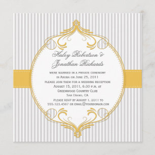 Gelber Rahmen-graues Weiß Stripes Hochzeit Einladung