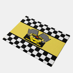 Gelber Rennwagen: Schachbrett-Flagge Fußmatte