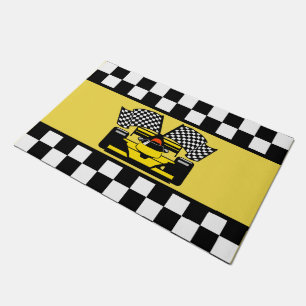 Gelber Rennwagen: Schachbrett-Flagge Fußmatte