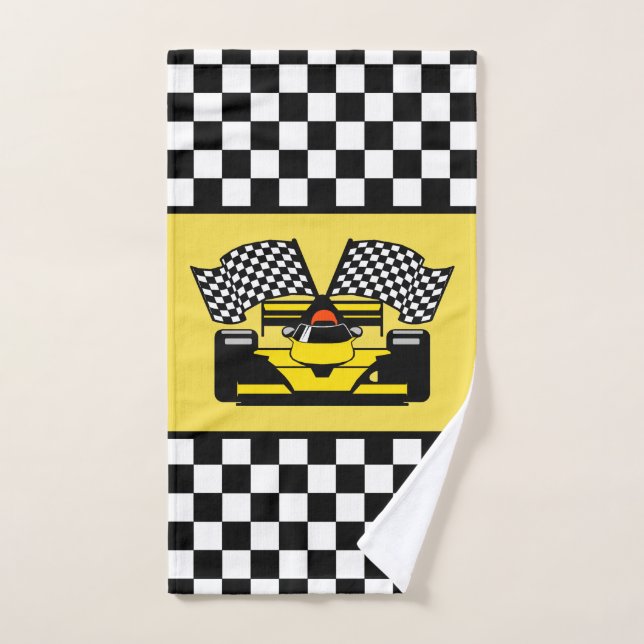 Gelber Rennwagen: Schachbrett-Flagge Handtuch (Handtuch)