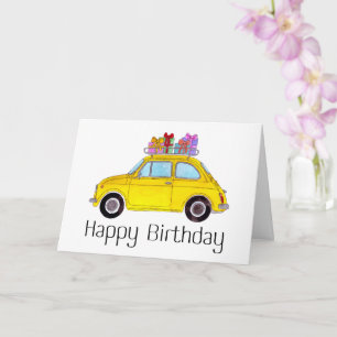 Gelber Retro Fiat 500 Geburtstag Karte