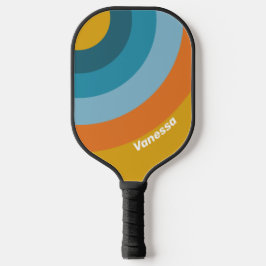 Gelber Retro-Streifen mit Name Pickleball Schläger