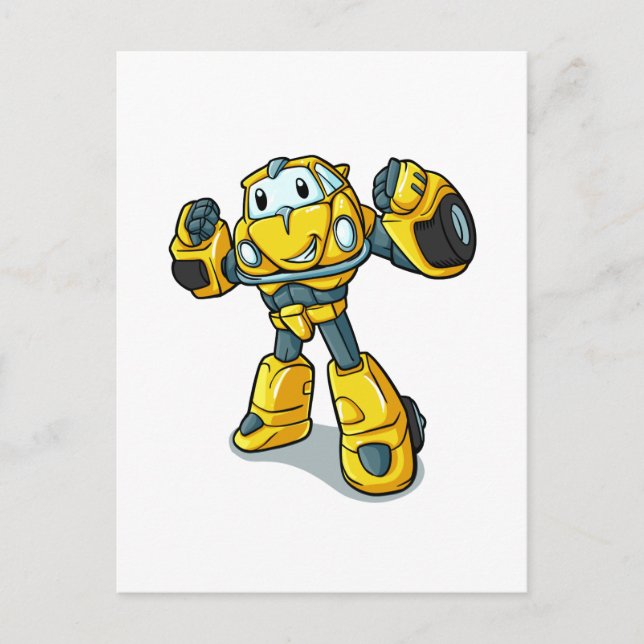 Gelber Roboter-Cartoon|Hintergrundfarbe auswählen Postkarte (Vorderseite)