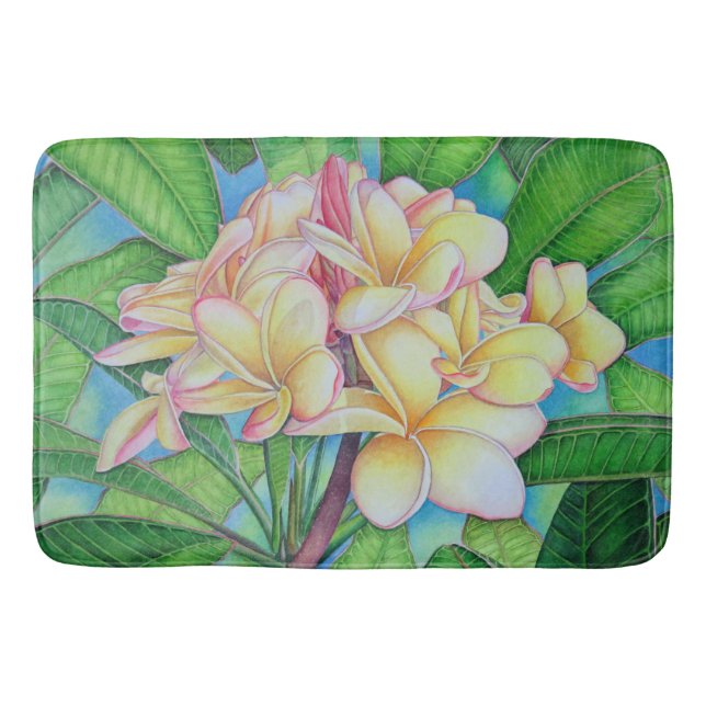 Gelber rosa Plumeria Badematte (Vorderseite)