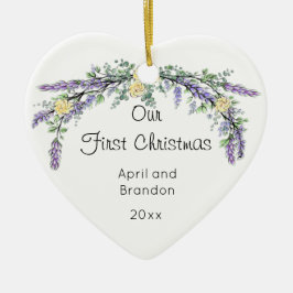 Gelber Rosenlavender Eukalyptus | Weihnachten Keramik Ornament