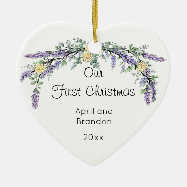 Gelber Rosenlavender Eukalyptus | Weihnachten Keramik Ornament (Vorne)