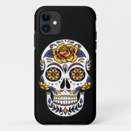Gelber Rosenzucker-Schädel auf schwarz Case-Mate iPhone Hülle