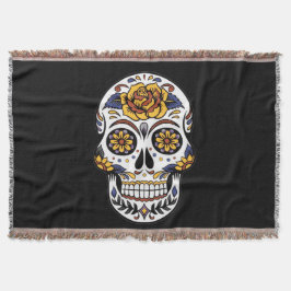 Gelber Rosenzucker-Schädel auf schwarz Decke