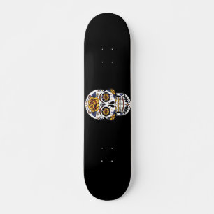 Gelber Rosenzucker-Schädel auf schwarz Skateboard