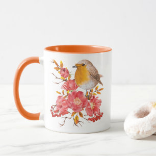 Gelber Rotkehlchen und rote Pfeffer  Tasse