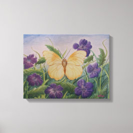 Gelber Schmetterling mit Blumen Leinwanddruck