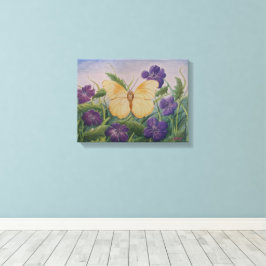Gelber Schmetterling mit Blumen Leinwanddruck