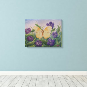 Gelber Schmetterling mit Blumen Leinwanddruck