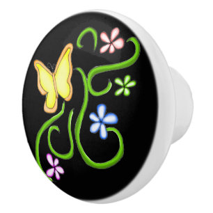Gelber Schmetterling mit Frühlingsblumenknochen Ke Keramikknauf