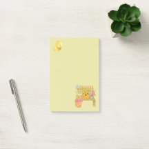 Gelber Schmetterling und Blumenbank Post-It® Notiz