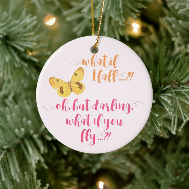 Gelber Schmetterling - Was ist, wenn ich falle? In Keramik Ornament (Baum)