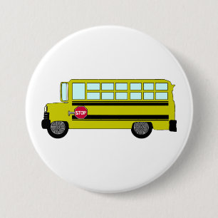 Gelber Schulbus mit Stoppschild Button