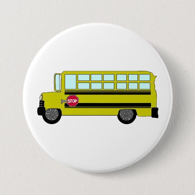 Gelber Schulbus mit Stoppschild Button (Vorderseite)