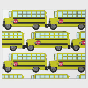 Gelber Schulbus mit Stoppschild Geschenkpapier