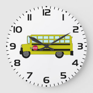 Gelber Schulbus mit Stoppschild Große Wanduhr