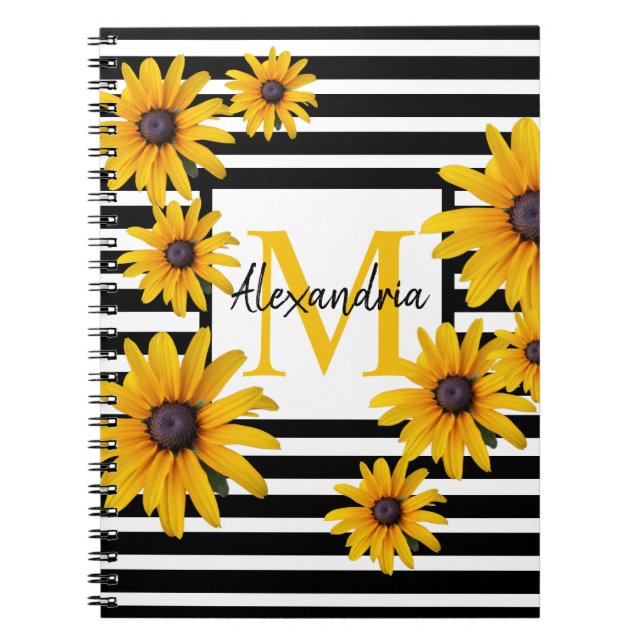 Gelber schwarz-Mit Augen Susan Monogram Black Stri Notizblock (Vorderseite)