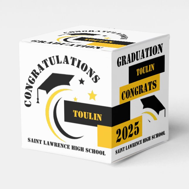 Gelber Schwarz-weißer Abschluss 2025 Benutzerdefin Geschenkschachtel (Vorderseite)