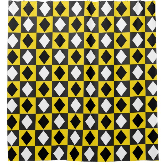 Gelber Schwarz-weißer Rhombus Diamantform Duschvorhang (Vorderseite)