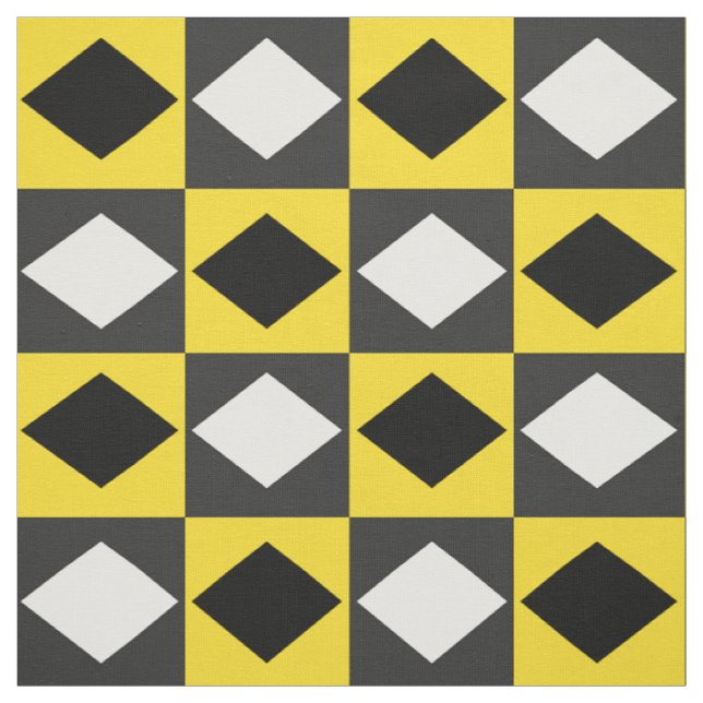 Gelber Schwarz-weißer Rhombus Diamantform Stoff (Muster)