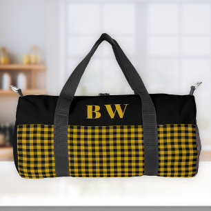 Gelber Schwarzer Buffalo-Karo Karierter Fettmonogr Duffle Bag