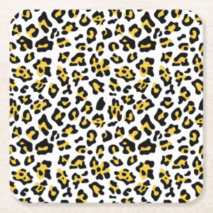 Gelber schwarzer Leopard-Tierdruck-Muster Rechteckiger Pappuntersetzer