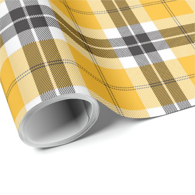 Gelber schwarzer Tartan-kariertes schottisches Geschenkpapier (Rolleneckpunkt)