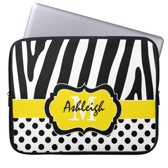 Gelber schwarzer Zebra Stripes Laptopschutzhülle (Vorderseite)