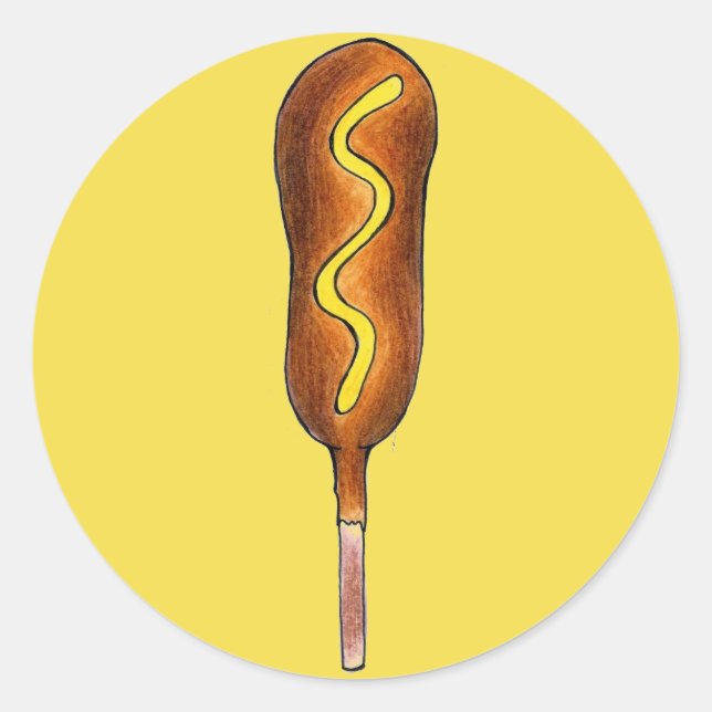 Gelber Senf Hot Mais Hund Corndog Karneval Futter Runder Aufkleber (Vorderseite)