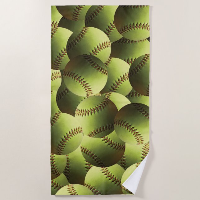 Gelber Softball bedeckte Multiball Strandtuch (Vorderseite)
