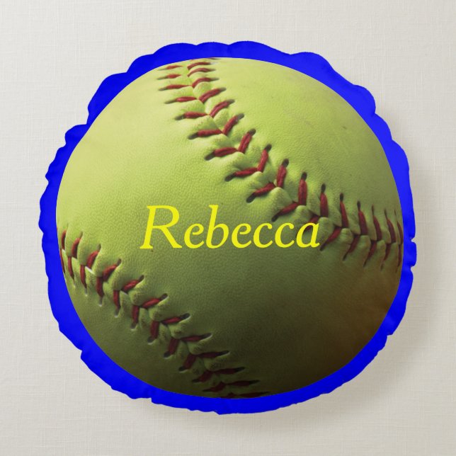 Gelber Softball Rundes Kissen (Vorderseite)