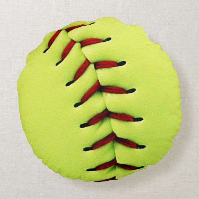 Gelber Softballball Rundes Kissen (Rückseite)