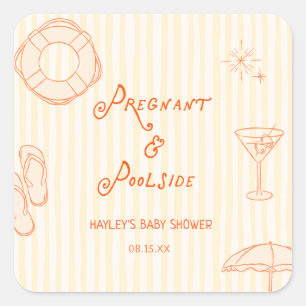 Gelber Sommer Schwanger und Pool Baby Shower Quadratischer Aufkleber