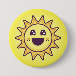 Gelber Sommer Sun mit einem glücklichen Gesicht Button