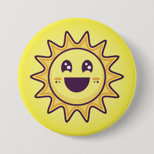 Gelber Sommer Sun mit einem glücklichen Gesicht Button