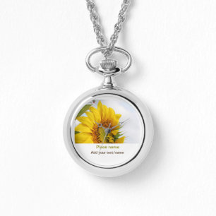 Gelber Sonnenblumengarten mit Foto-Text-Bezeichnun Armbanduhr