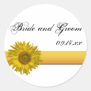 Gelber Sonnenblumenstreifen Hochzeitsklopfen Umsch Runder Aufkleber