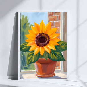 Gelber Sonnenblumentopf Blumige Wasserfarben-Kunst Poster