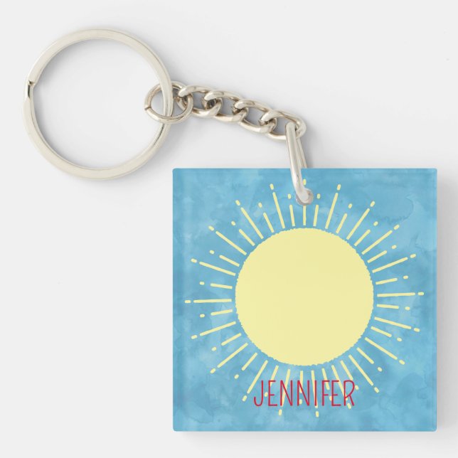 Gelber Sonnenschein im Individuelle Name mit blaue Schlüsselanhänger (Vorderseite)